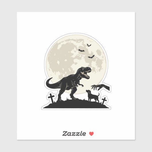 Maanverlichte dinosaurus hondenkerkhof silhouet sh sticker (Vel)