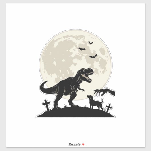 Maanverlichte dinosaurus hondenkerkhof silhouet sh sticker (Vel)