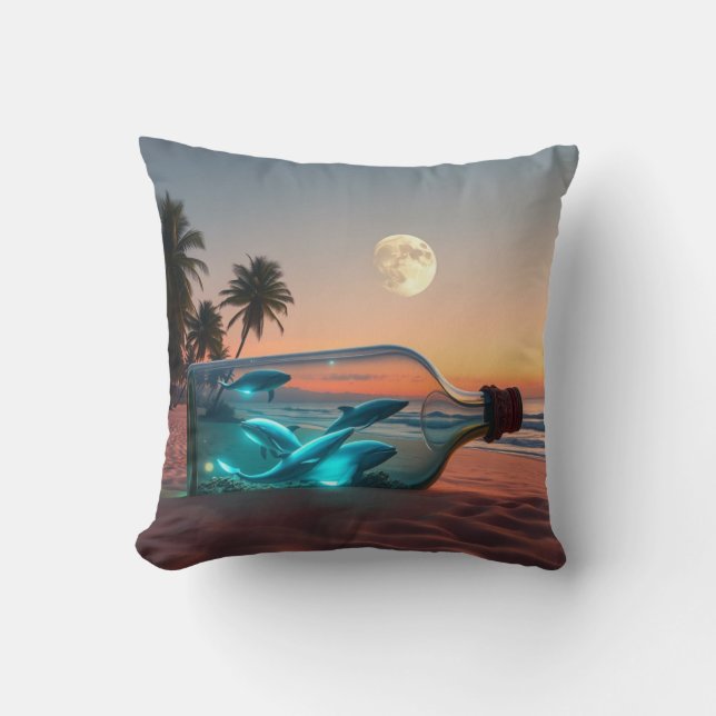 Maanverlichte dolfijnen: oceaangloed in een fles & kussen (Voorkant)