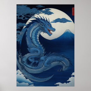 Maanverlichte Draak van Fuji Muurkunst Poster