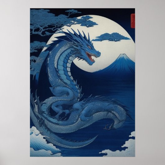 Maanverlichte Draak van Fuji Muurkunst Poster (Voorkant)