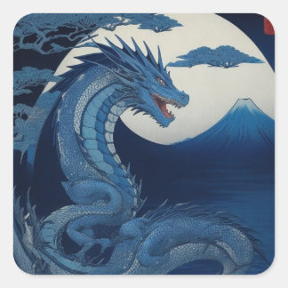 Maanverlichte Draak van Fuji Vierkante Sticker