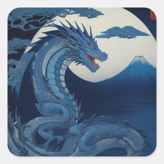 Maanverlichte Draak van Fuji Vierkante Sticker (Voorkant)