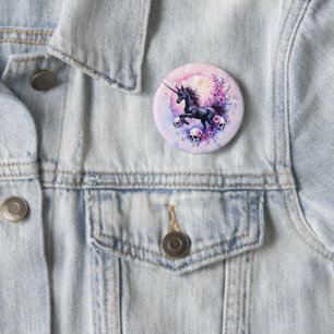 Maanverlichte Eenhoorn Tussen Vergeten Rozen, Ronde Button 5,7 Cm