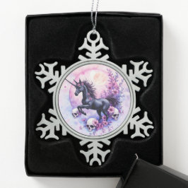 Maanverlichte Eenhoorn Tussen Vergeten Rozen, Tin Sneeuwvlok Ornament