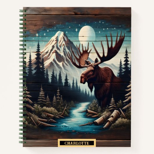 Maanverlichte eland door een rustige rivier notitieboek (Voorkant)