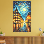Maanverlichte elegantie – Van Gogh-geïnspireerd st Canvas Afdruk (Insitu (Woonkamer))