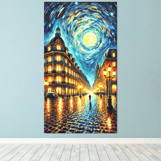 Maanverlichte elegantie – Van Gogh-geïnspireerd st Canvas Afdruk (Insitu (Houten vloer))