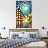 Maanverlichte elegantie – Van Gogh-geïnspireerd st Canvas Afdruk (Insitu (Slaapkamer))