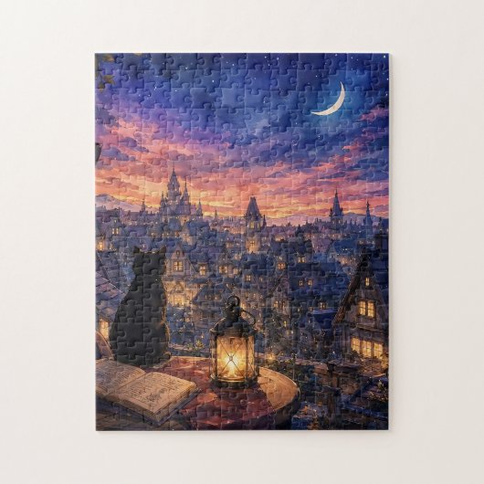 Maanverlichte Fantasiestad Puzzel (Verticaal)