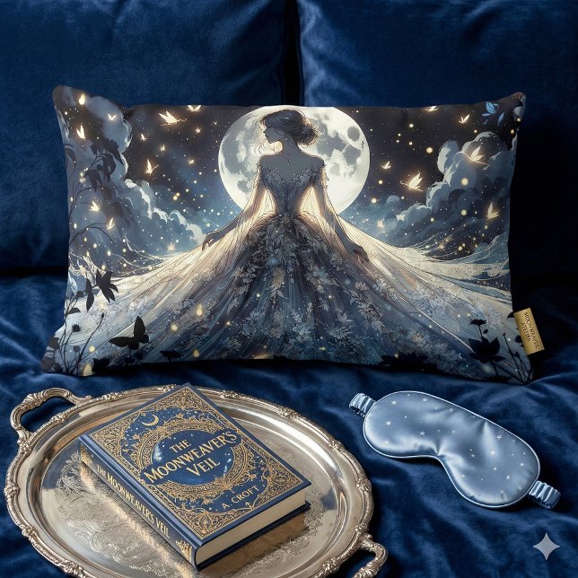 Maanverlichte feeënprinses Hemels Gewaad Kussen (Moonlit Fairy Princess Celestial Gown Lumbar Pillow Mockup A)