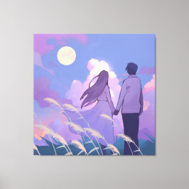 Maanverlichte gezelschap canvas afdruk