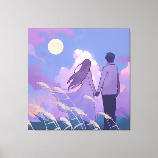 Maanverlichte gezelschap canvas afdruk (Voorkant)
