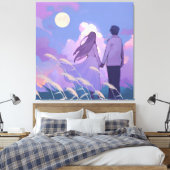 Maanverlichte gezelschap canvas afdruk (Insitu (Slaapkamer))