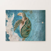 Maanverlichte golven - Zeeschildpad, Japanse Kunst Legpuzzel (Horizontaal)
