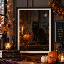 Maanverlichte gotische zwarte kat herfst fijnkunst