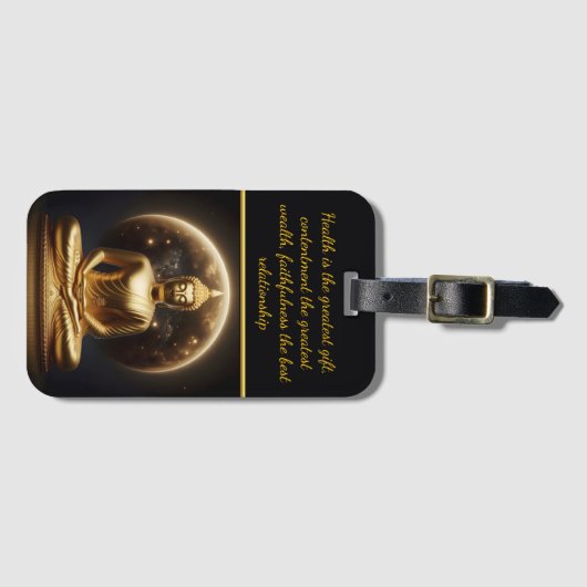 Maanverlichte Gouden Boeddha. AI-kunst Bagagelabel (Voorkant (horizontaal))