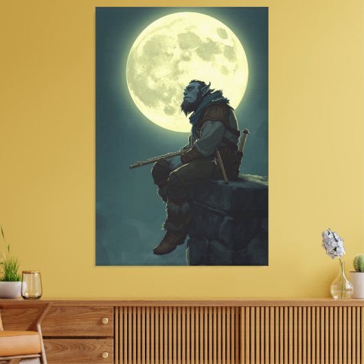 Maanverlichte Half-Ork Bard Fantasie Canvasprint Canvas Afdruk (Insitu (Woonkamer))