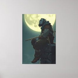 Maanverlichte Half-Ork Bard Portret Canvasprint Canvas Afdruk