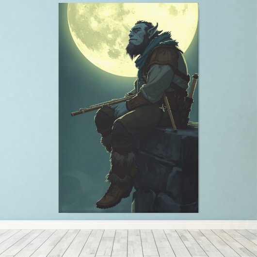 Maanverlichte Half-Ork Bard Portret Canvasprint Canvas Afdruk (Insitu (Houten vloer))