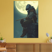 Maanverlichte Half-Ork Bard Portret Canvasprint Canvas Afdruk (Insitu (Woonkamer))