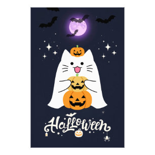 Maanverlichte Halloween Kat – Griezelige & Zoete N Foto Afdruk