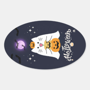 Maanverlichte Halloween Kat – Griezelige & Zoete N Ovale Sticker
