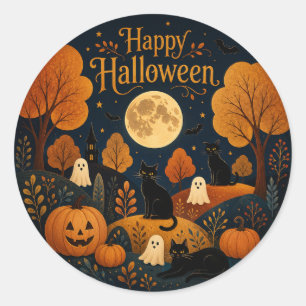 Maanverlichte Halloween Snorharen en Geesten Ronde Sticker
