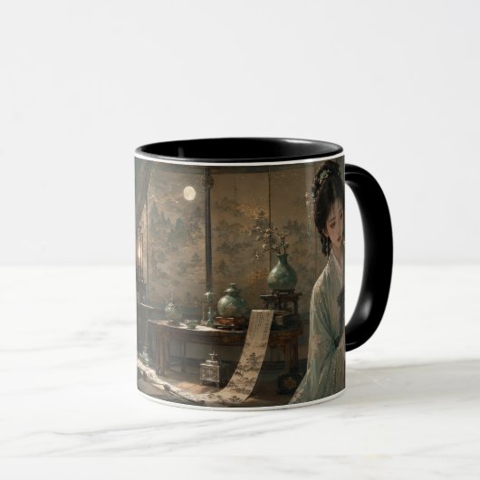Maanverlichte Hanbok Meisje Kunstwerk Mok (Voorkant rechts)