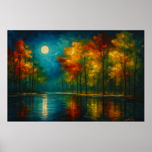 Maanverlichte Harmonie - Kleurrijke Bomen Stille W Poster