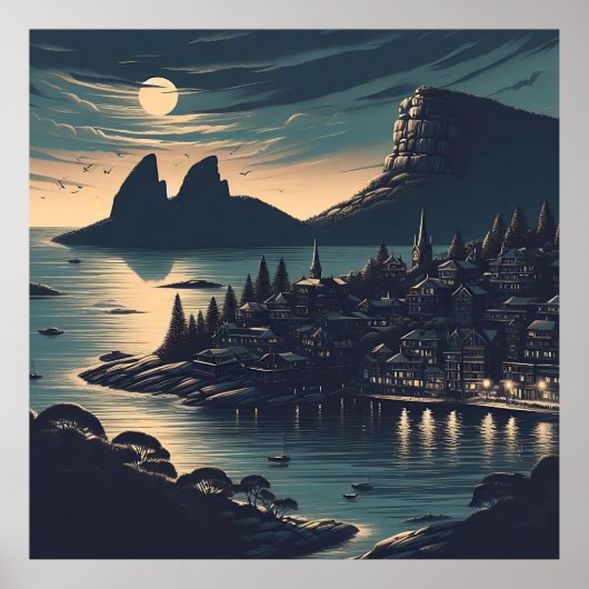 Maanverlichte Haven Poster (Voorkant)