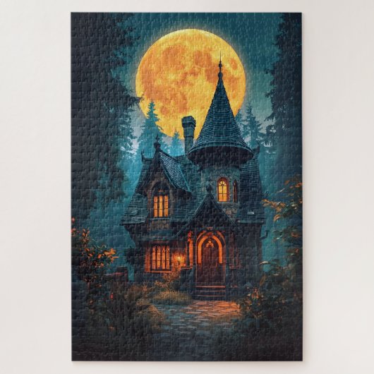 Maanverlichte heksenhuisje puzzel (Verticaal)