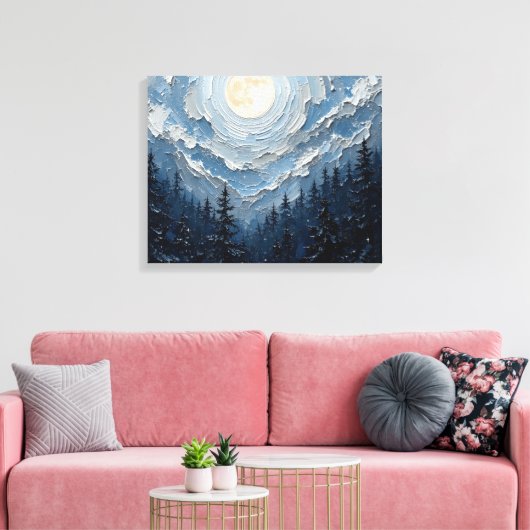 Maanverlichte hemel boven het bos Premium gewikkel Canvas Afdruk (Insitu (Woonkamer))