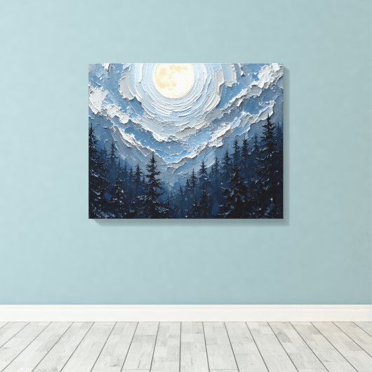 Maanverlichte hemel boven het bos Premium gewikkel Canvas Afdruk (Insitu (Houten vloer))