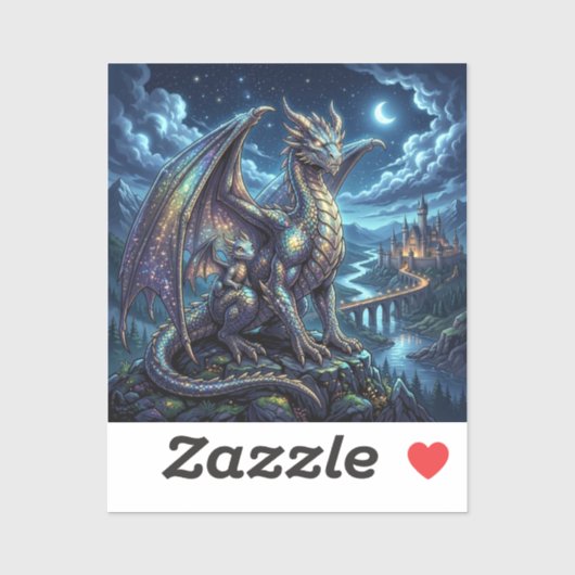 Maanverlichte Hemelse Draken en Kasteel Sticker (Vel)