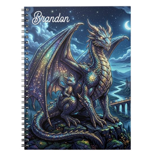 Maanverlichte Hemelse Draken Gepersonaliseerd Notitieboek (Voorkant)
