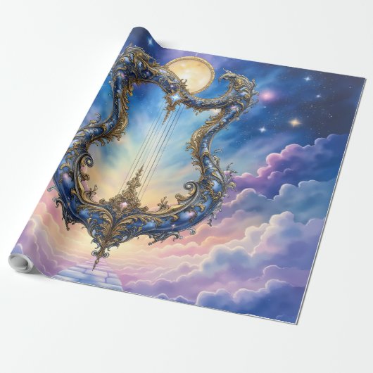 Maanverlichte Hemelse Harp – Dromerige Kosmische F Cadeaupapier (Uitgerold)