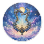 Maanverlichte Hemelse Harp – Dromerige Kosmische F Keramische Knop (Voorkant)
