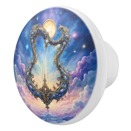 Maanverlichte Hemelse Harp – Dromerige Kosmische F Keramische Knop (Rechts)