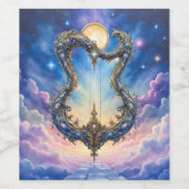 Maanverlichte Hemelse Harp – Dromerige Kosmische F Wijn Etiket (Enkel label)