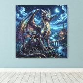 Maanverlichte Hemelse Vader en Zoon Draken   Canvas Afdruk (Insitu (Houten vloer))
