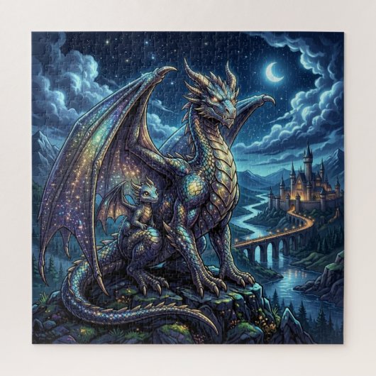 Maanverlichte Hemelse Vader en Zoon Draken   Legpuzzel (Verticaal)