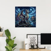 Maanverlichte Hemelse Vader en Zoon Draken Poster (Thuiskantoor)