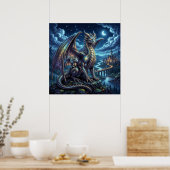 Maanverlichte Hemelse Vader en Zoon Draken Poster (Keuken)