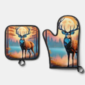 maanverlichte hertenstand ovenwant & pannenlap set (Voorkant)