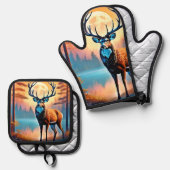 maanverlichte hertenstand ovenwant & pannenlap set (Voorkant / Achterkant)