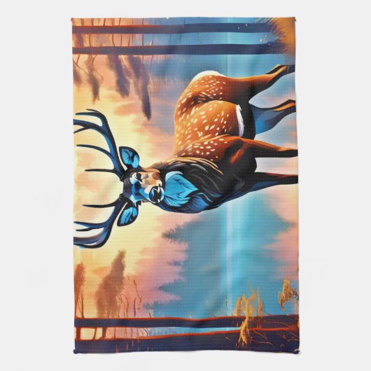 maanverlichte hertenstand theedoek (Verticaal)