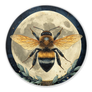 Maanverlichte Hommel Watercolor Kunst | Hemelse Bi Keramische Knop