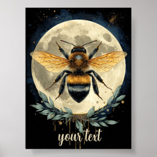 Maanverlichte Hommel Watercolor Kunst | Hemelse Bi Poster