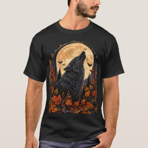 Maanverlichte Huilende Wolf Gotische Halloween Gri T-shirt